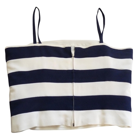 VINTAGE KARL LAGERFELD Neiman Marcus Blue White Striped Crop Bustier Nautical 40 - Picture 2 of 10